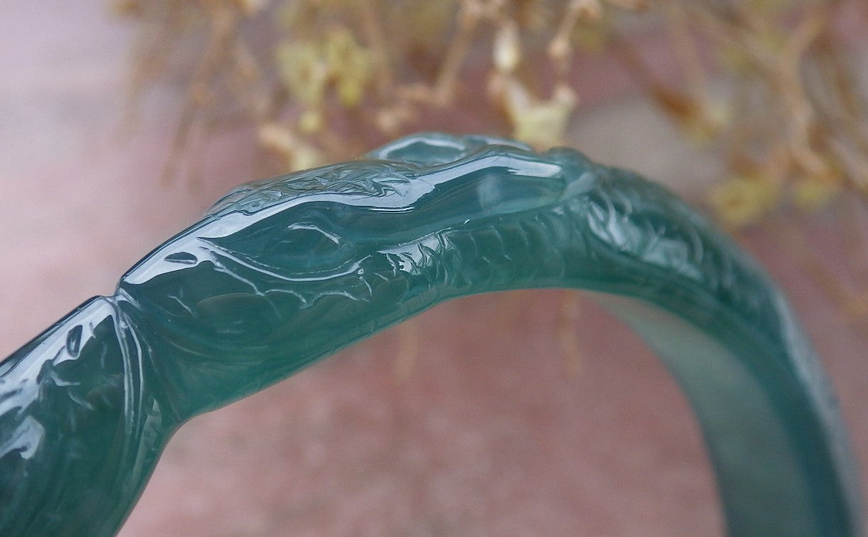 Certified Icy Green Burma 100% Natural A JADE Jadeite Snake Bangle Bracelet 58 mm 手镯 648175 TN