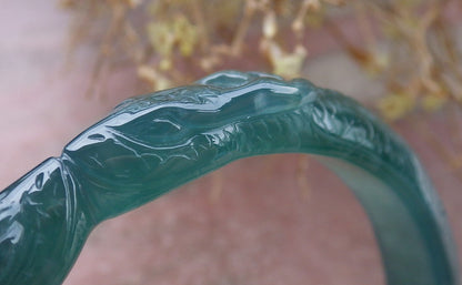Certified Icy Green Burma 100% Natural A JADE Jadeite Snake Bangle Bracelet 58 mm 手镯 648175 TN
