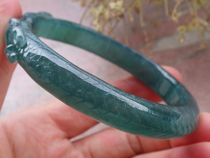 Certified Icy Green Burma 100% Natural A JADE Jadeite Snake Bangle Bracelet 58 mm 手镯 648175 TN
