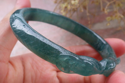 Certified Icy Green Burma 100% Natural A JADE Jadeite Snake Bangle Bracelet 58 mm 手镯 648175 TN