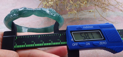 Certified Icy Green Burma 100% Natural A JADE Jadeite Snake Bangle Bracelet 58 mm 手镯 648175 TN