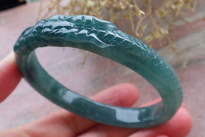 Certified Icy Green Burma 100% Natural A JADE Jadeite Dragon Bangle Bracelet 58 mm 手镯 648192 TN