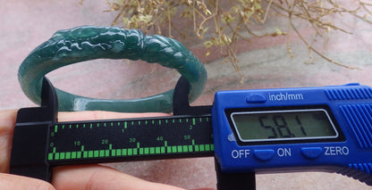 Certified Icy Green Burma 100% Natural A JADE Jadeite Dragon Bangle Bracelet 58 mm 手镯 648192 TN