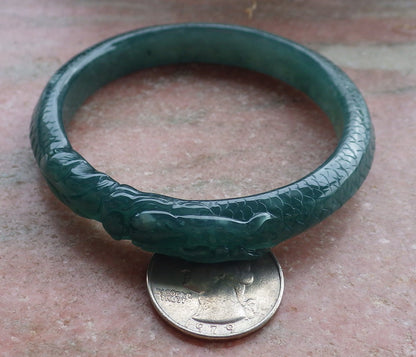 Certified Icy Green Burma 100% Natural A JADE Jadeite Dragon Bangle Bracelet 58 mm 手镯 648192 TN