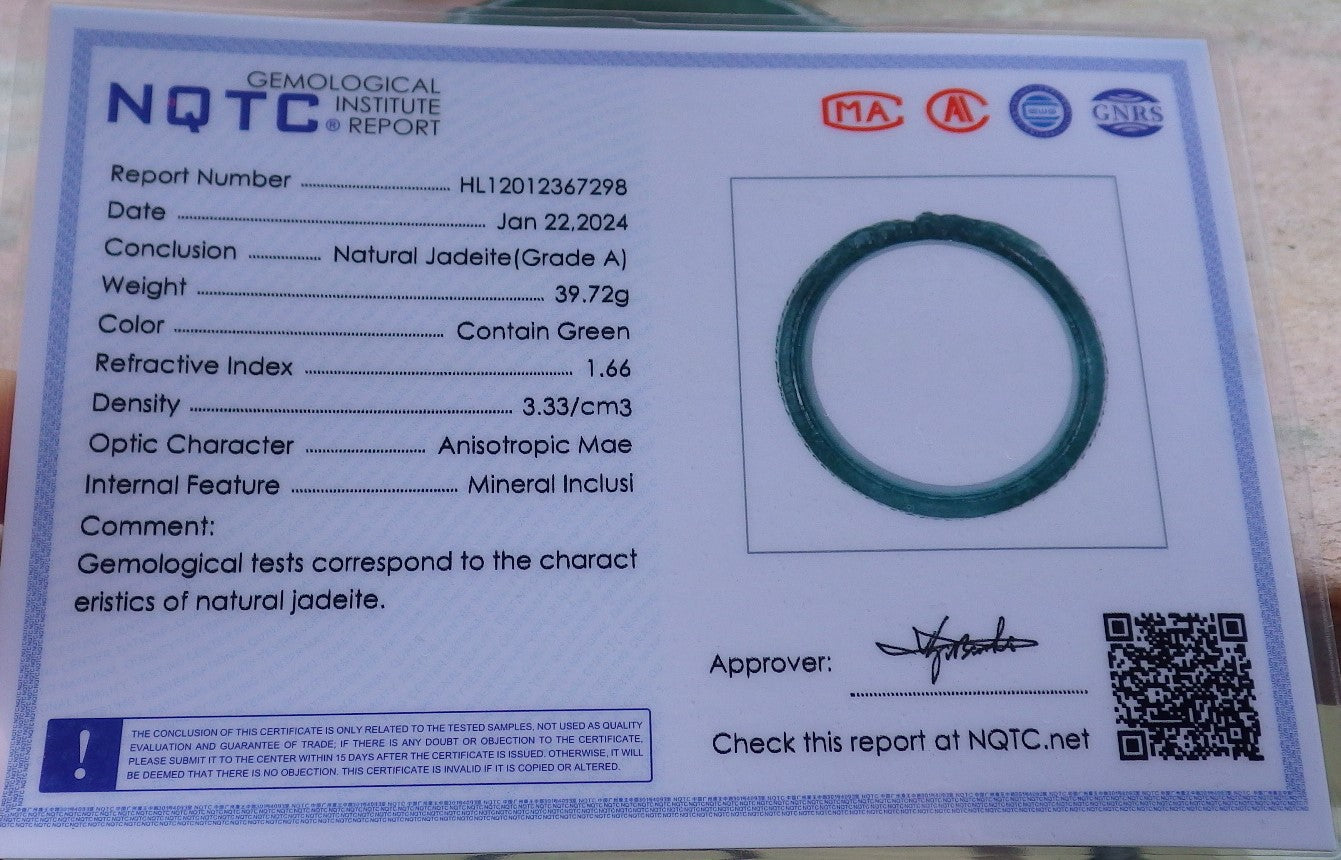 Certified Icy Green Burma 100% Natural A JADE Jadeite Dragon Bangle Bracelet 58 mm 手镯 648192 TN