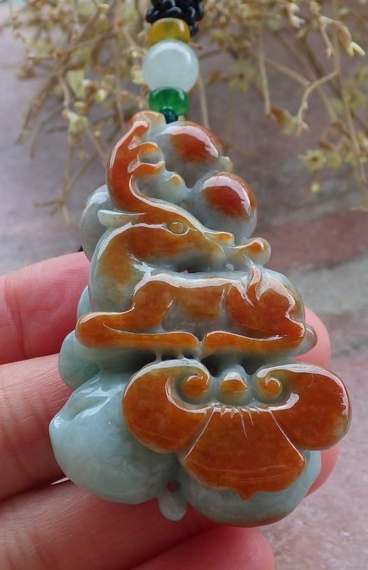 Certified Red Green Burma 100% Natural A Jade jadeite Pendant  Deer Peach Ruyi Necklace 梅花鹿 648208 TN