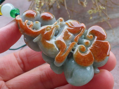 Certified Red Green Burma 100% Natural A Jade jadeite Pendant  Deer Peach Ruyi Necklace 梅花鹿 648208 TN