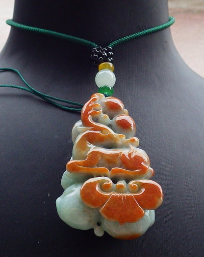 Certified Red Green Burma 100% Natural A Jade jadeite Pendant  Deer Peach Ruyi Necklace 梅花鹿 648208 TN