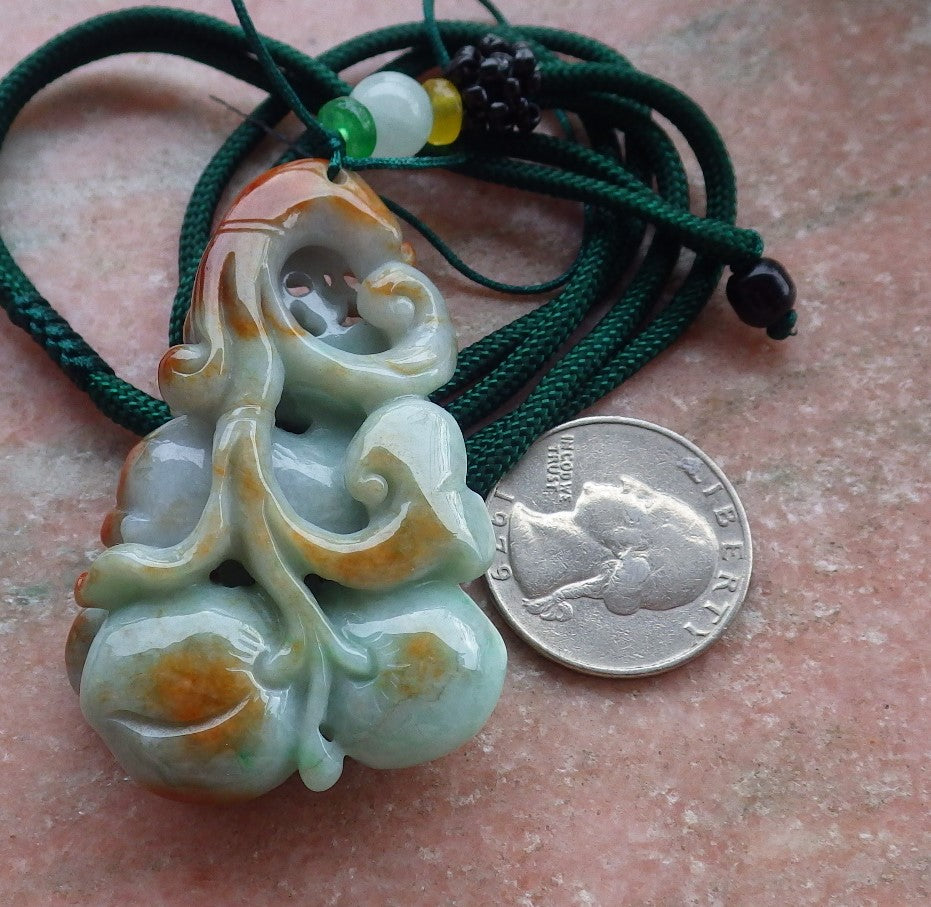 Certified Red Green Burma 100% Natural A Jade jadeite Pendant  Deer Peach Ruyi Necklace 梅花鹿 648208 TN