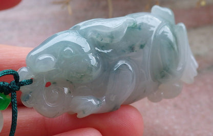 Certified Green Burma 100% Natural A Jade jadeite Pendant Rabbit Ruyi Bead Necklace 兔子 648216 TN