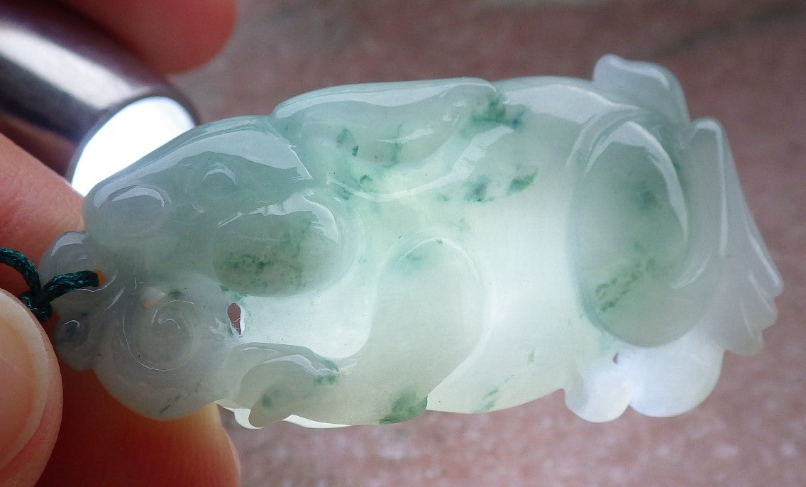 Certified Green Burma 100% Natural A Jade jadeite Pendant Rabbit Ruyi Bead Necklace 兔子 648216 TN