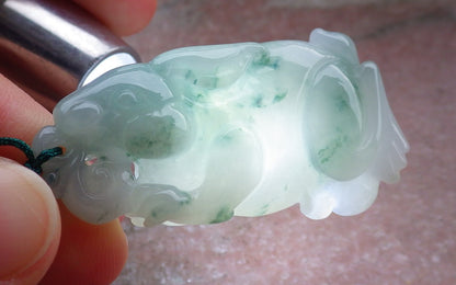 Certified Green Burma 100% Natural A Jade jadeite Pendant Rabbit Ruyi Bead Necklace 兔子 648216 TN