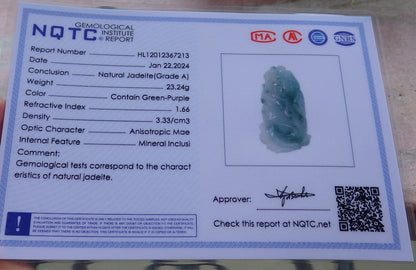 Certified Green Burma 100% Natural A Jade jadeite Pendant Rabbit Ruyi Bead Necklace 兔子 648216 TN