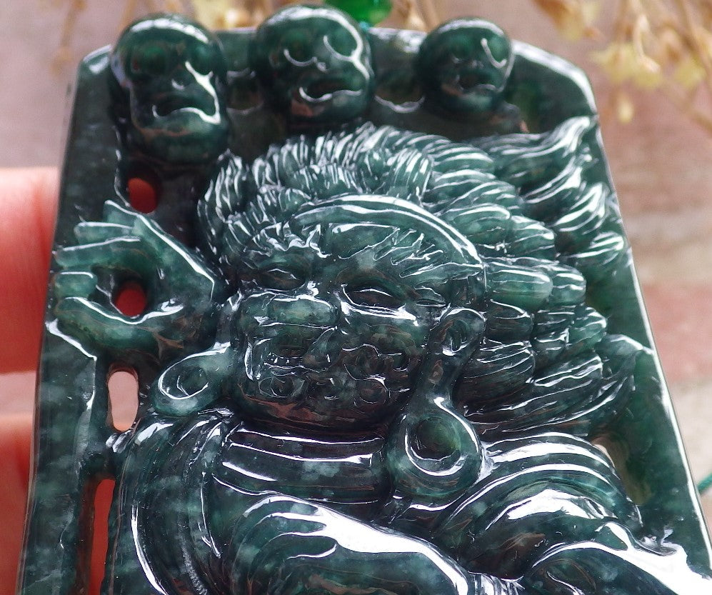 Certified Icy Green Burma 100% Natural A Jade jadeite pendant Human Skull Head Necklace 骷髅头 648236 TN