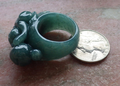 Certified Icy Green Burma 100% Natural A JADE Jadeite Monkey Peach RING USA. 9.25 戒指 648255 TN
