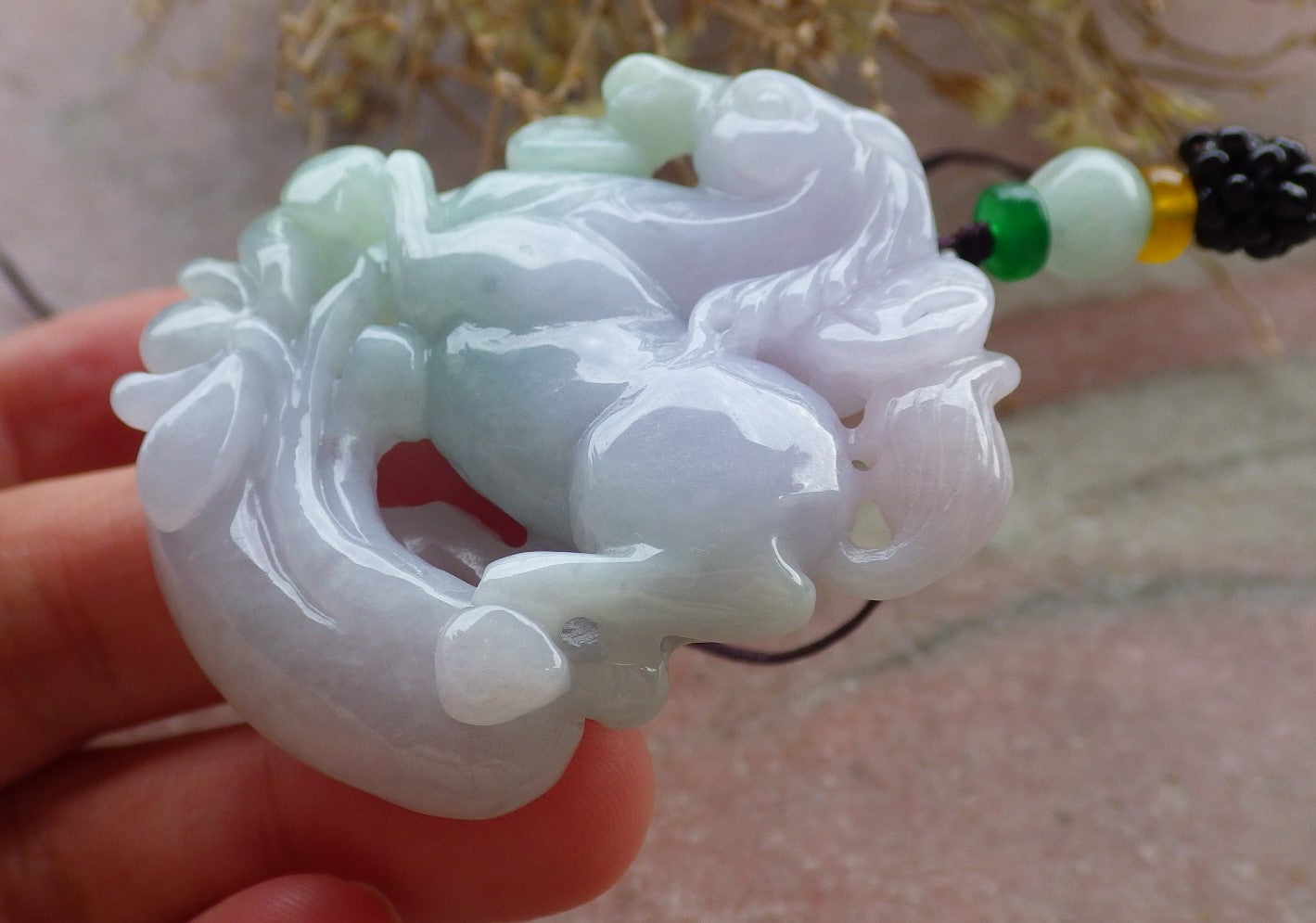 Certified Green Lavender Burma 100% Natural A Jade jadeite Pendant  Horse Money Coin Lotus Flower Necklace 马到功成 648280  TN