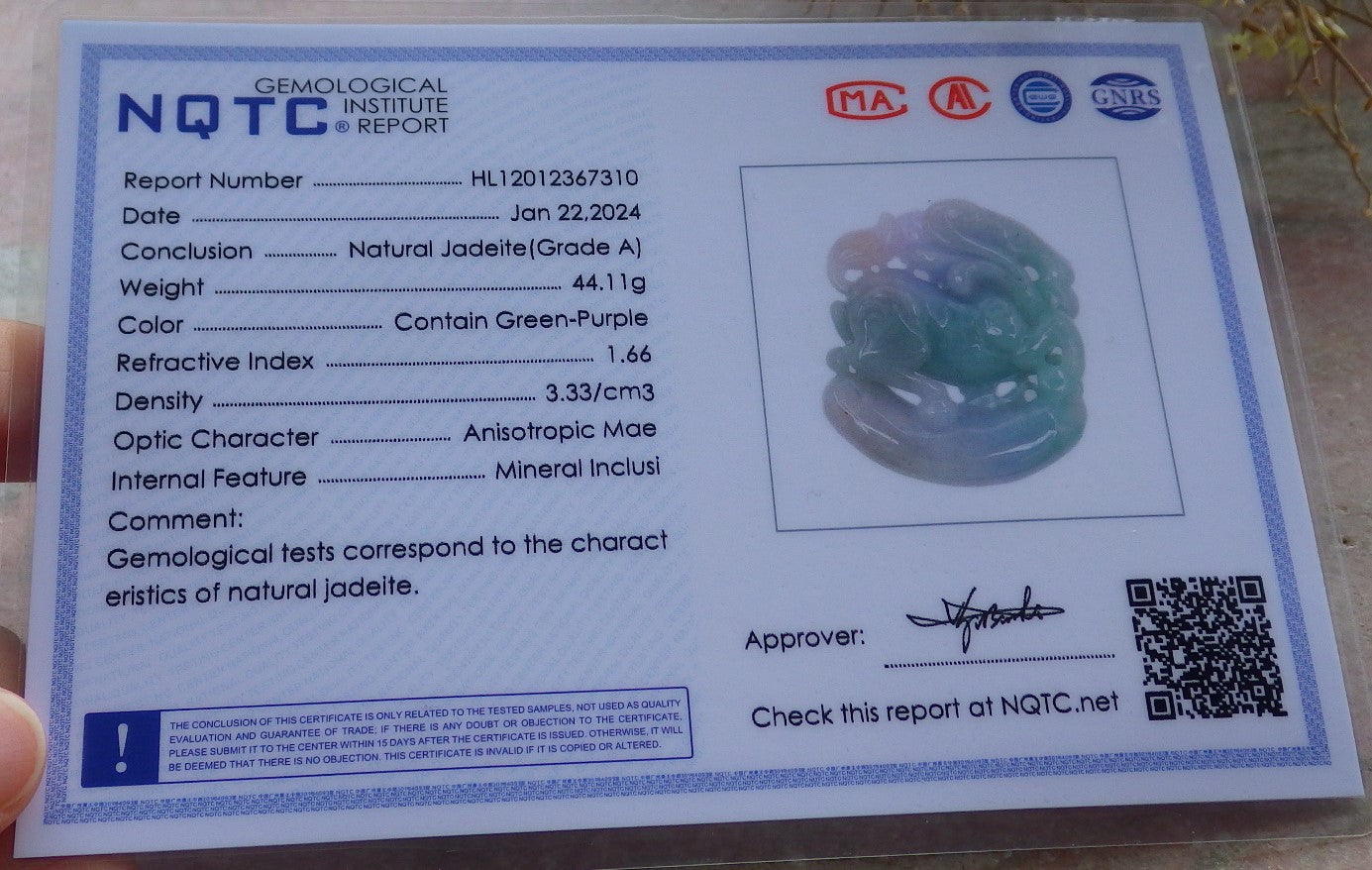 Certified Green Lavender Burma 100% Natural A Jade jadeite Pendant  Horse Money Coin Lotus Flower Necklace 马到功成 648280  TN