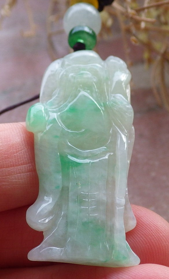 Certified Green Burma 100% Natural A Jade jadeite Pendant Longevity God Dragon Peach Necklace 寿星公 648299 TN