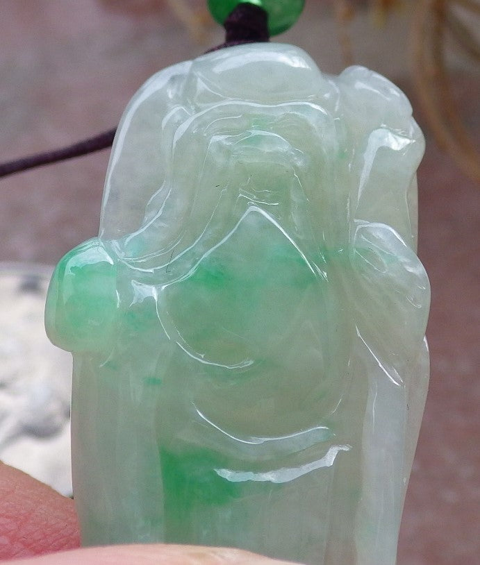 Certified Green Burma 100% Natural A Jade jadeite Pendant Longevity God Dragon Peach Necklace 寿星公 648299 TN