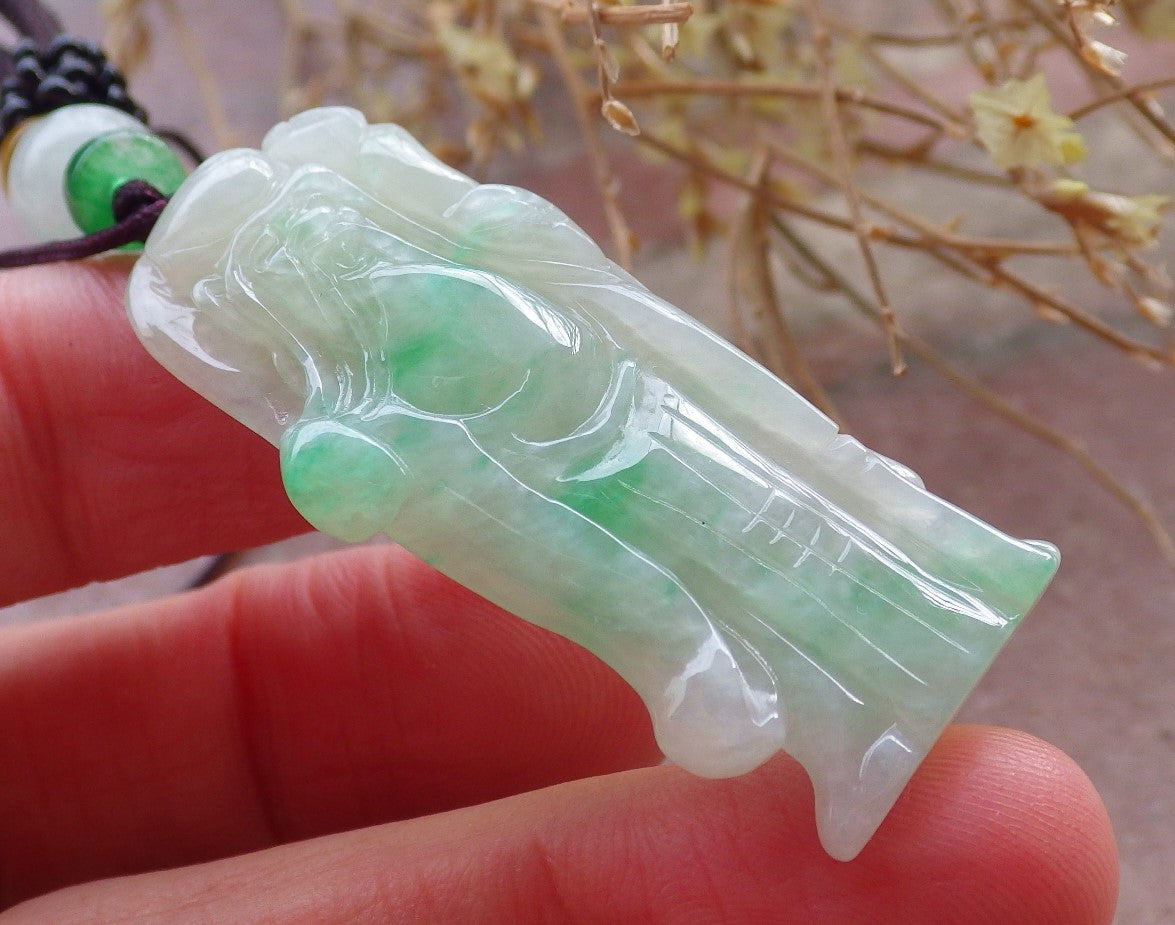 Certified Green Burma 100% Natural A Jade jadeite Pendant Longevity God Dragon Peach Necklace 寿星公 648299 TN
