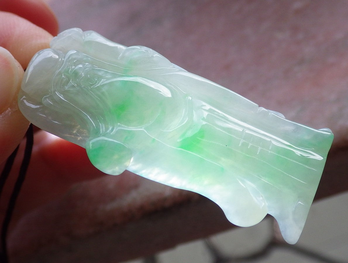 Certified Green Burma 100% Natural A Jade jadeite Pendant Longevity God Dragon Peach Necklace 寿星公 648299 TN