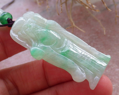 Certified Green Burma 100% Natural A Jade jadeite Pendant Longevity God Dragon Peach Necklace 寿星公 648299 TN