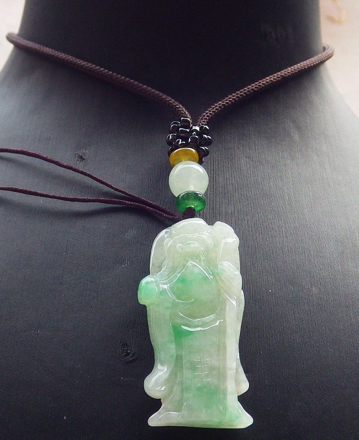 Certified Green Burma 100% Natural A Jade jadeite Pendant Longevity God Dragon Peach Necklace 寿星公 648299 TN