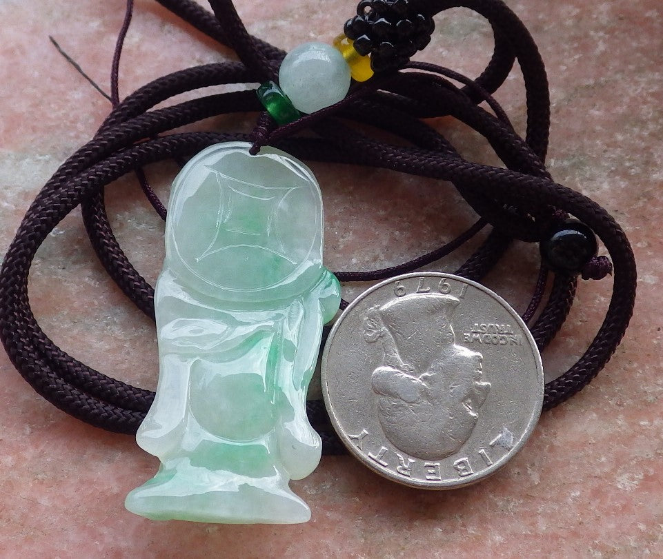 Certified Green Burma 100% Natural A Jade jadeite Pendant Longevity God Dragon Peach Necklace 寿星公 648299 TN