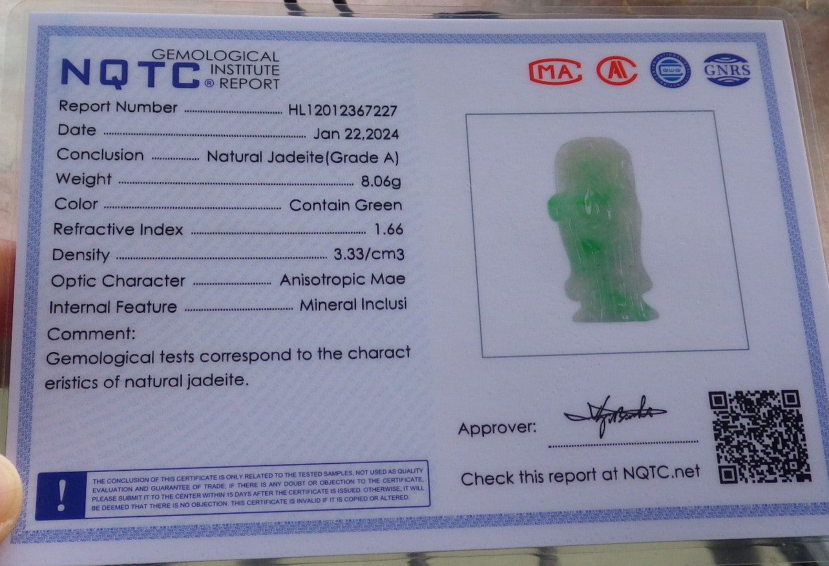 Certified Green Burma 100% Natural A Jade jadeite Pendant Longevity God Dragon Peach Necklace 寿星公 648299 TN