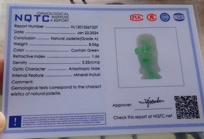 Certified Green Burma 100% Natural A Jade jadeite Pendant Longevity God Dragon Peach Necklace 寿星公 648299 TN
