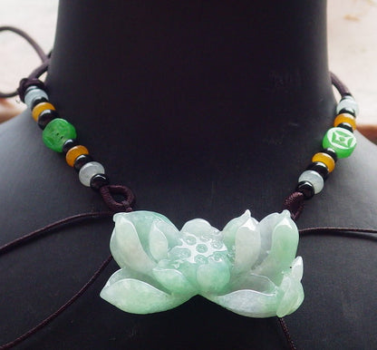 Certified Green Pale Lavender Burma 100% Natural A Jade jadeite Pendant Butterfly Flower Necklace 蝴蝶 花开富贵 648309 TN