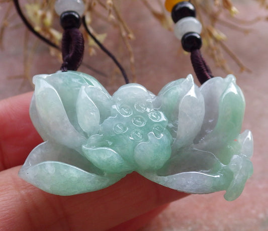 Certified Green Pale Lavender Burma 100% Natural A Jade jadeite Pendant Butterfly Flower Necklace 蝴蝶 花开富贵 648309 TN