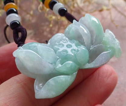Certified Green Pale Lavender Burma 100% Natural A Jade jadeite Pendant Butterfly Flower Necklace 蝴蝶 花开富贵 648309 TN