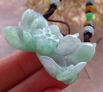 Certified Green Pale Lavender Burma 100% Natural A Jade jadeite Pendant Butterfly Flower Necklace 蝴蝶 花开富贵 648309 TN