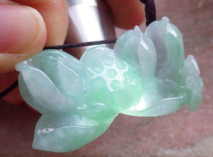 Certified Green Pale Lavender Burma 100% Natural A Jade jadeite Pendant Butterfly Flower Necklace 蝴蝶 花开富贵 648309 TN