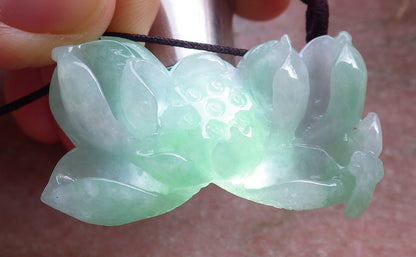 Certified Green Pale Lavender Burma 100% Natural A Jade jadeite Pendant Butterfly Flower Necklace 蝴蝶 花开富贵 648309 TN