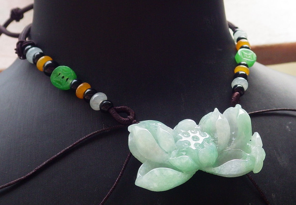 Certified Green Pale Lavender Burma 100% Natural A Jade jadeite Pendant Butterfly Flower Necklace 蝴蝶 花开富贵 648309 TN