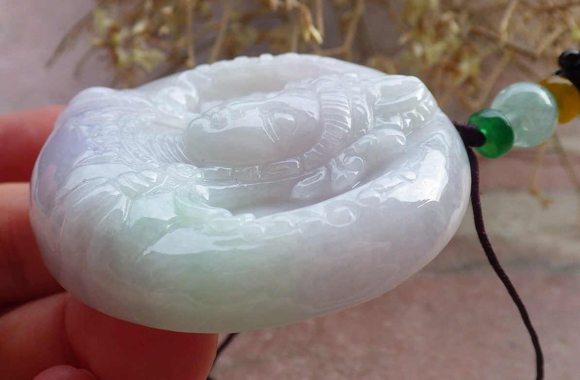 Certified Lavender Green Burma 100% Natural A Jade jadeite Pendant Guanyin Kwan Yin Necklace 观音 648319 TN