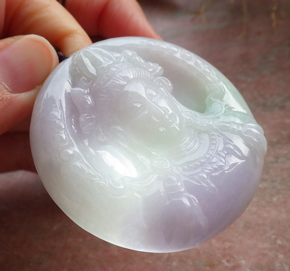 Certified Lavender Green Burma 100% Natural A Jade jadeite Pendant Guanyin Kwan Yin Necklace 观音 648319 TN