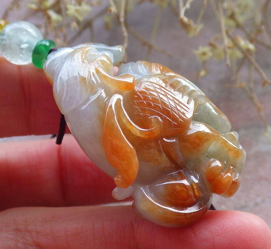 Certified Red Burma 100% Natural A Jade jadeite Pendant Phoenix Rooster Yuan Bao Necklace 招财鸡 648329 TN