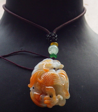 Certified Red Burma 100% Natural A Jade jadeite Pendant Phoenix Rooster Yuan Bao Necklace 招财鸡 648329 TN