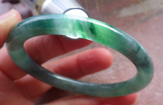 Certified Icy Green Burma 100% Natural A JADE Jadeite Circle Bangle Bracelet 56 mm 手镯 648345 TN