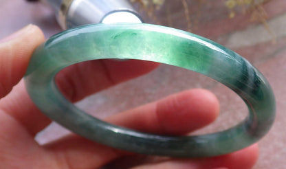 Certified Icy Green Burma 100% Natural A JADE Jadeite Circle Bangle Bracelet 56 mm 手镯 648345 TN