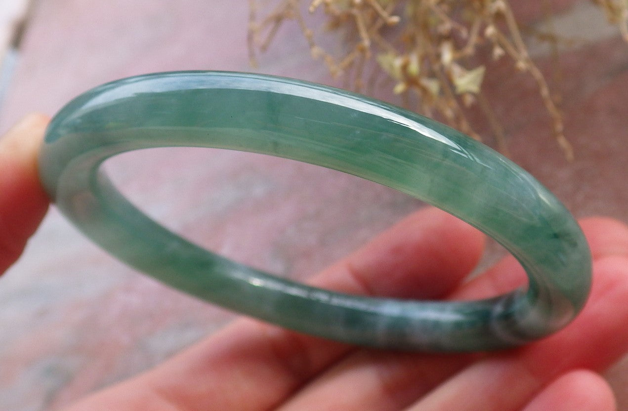 Certified Icy Green Burma 100% Natural A JADE Jadeite Circle Bangle Bracelet 56 mm 手镯 648345 TN