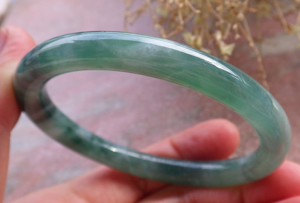 Certified Icy Green Burma 100% Natural A JADE Jadeite Circle Bangle Bracelet 56 mm 手镯 648345 TN