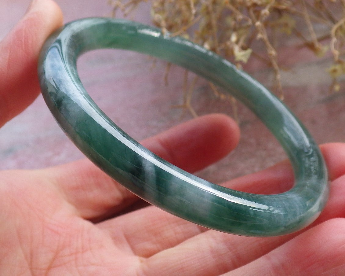 Certified Icy Green Burma 100% Natural A JADE Jadeite Circle Bangle Bracelet 56 mm 手镯 648345 TN