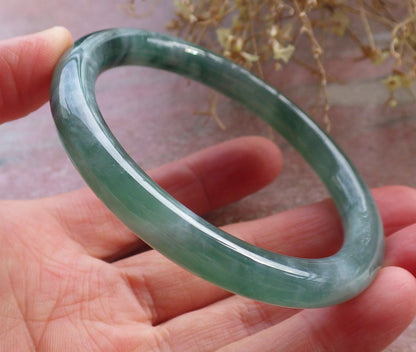 Certified Icy Green Burma 100% Natural A JADE Jadeite Circle Bangle Bracelet 56 mm 手镯 648345 TN