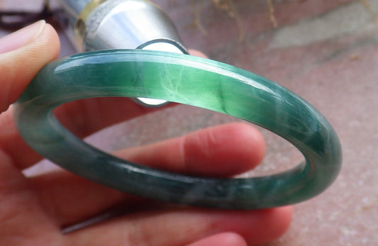 Certified Icy Green Burma 100% Natural A JADE Jadeite Circle Bangle Bracelet 56 mm 手镯 648361 TN