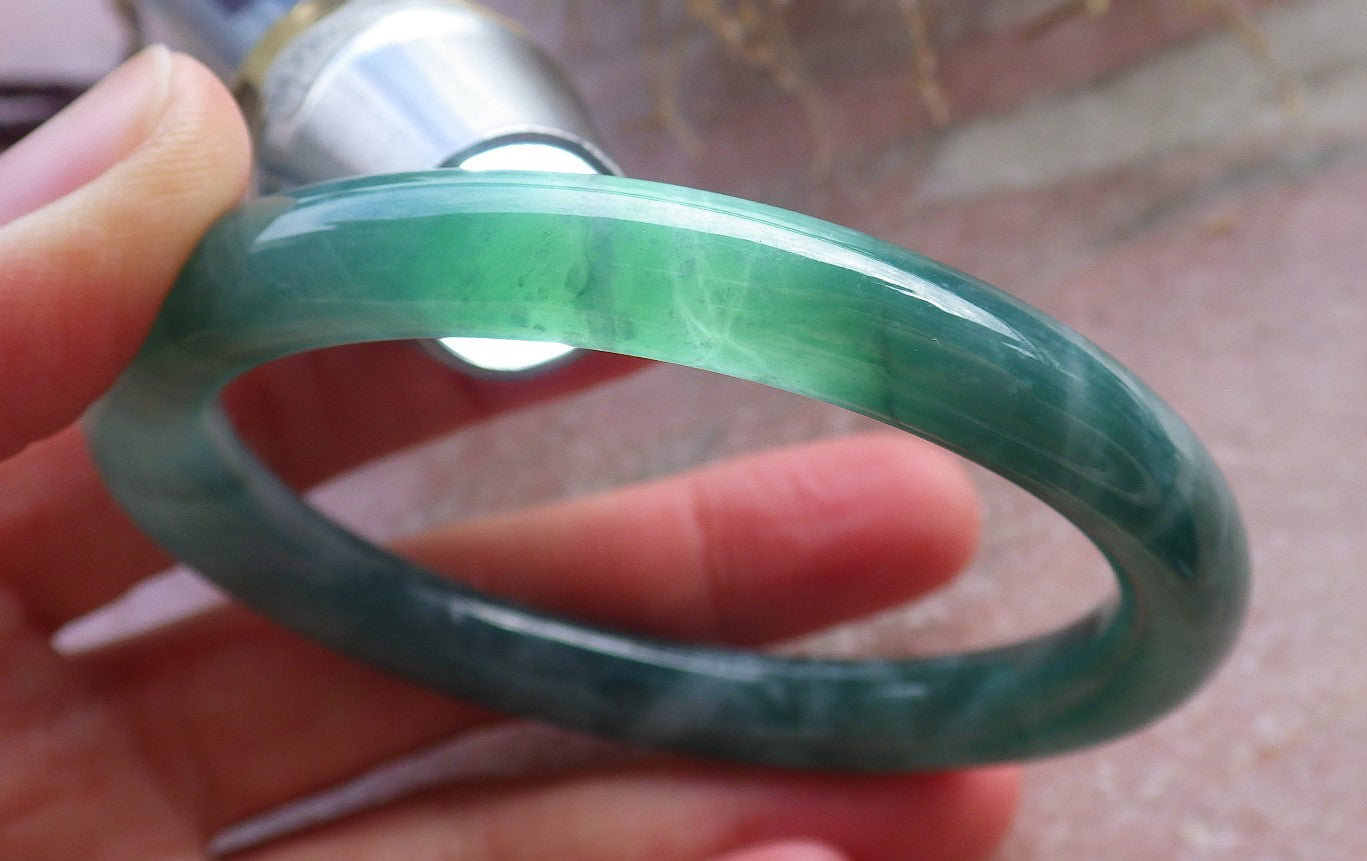 Certified Icy Green Burma 100% Natural A JADE Jadeite Circle Bangle Bracelet 56 mm 手镯 648361 TN