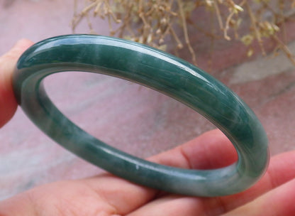 Certified Icy Green Burma 100% Natural A JADE Jadeite Circle Bangle Bracelet 56 mm 手镯 648361 TN